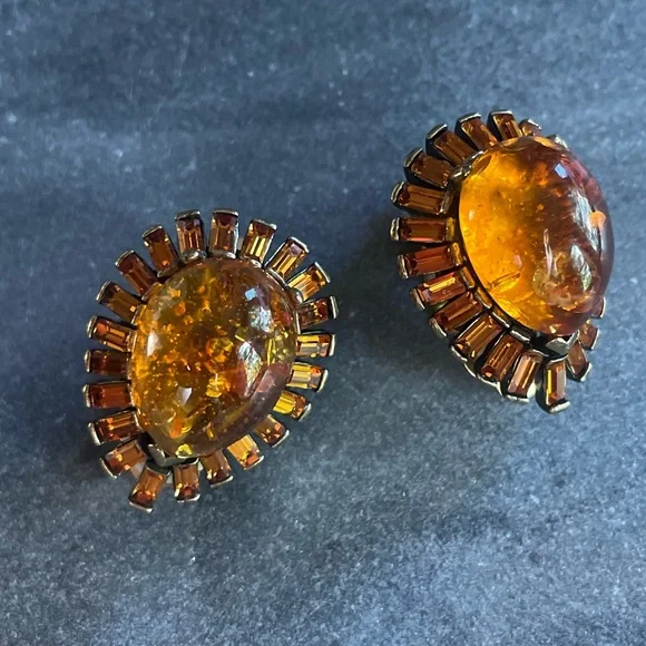Heidi Daus Gold Amber Topaz Baguette Earrings - Picture 6 of 8